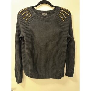 Express Black Cotton Blend Studded Shoulder Chunky Sweater Size Small